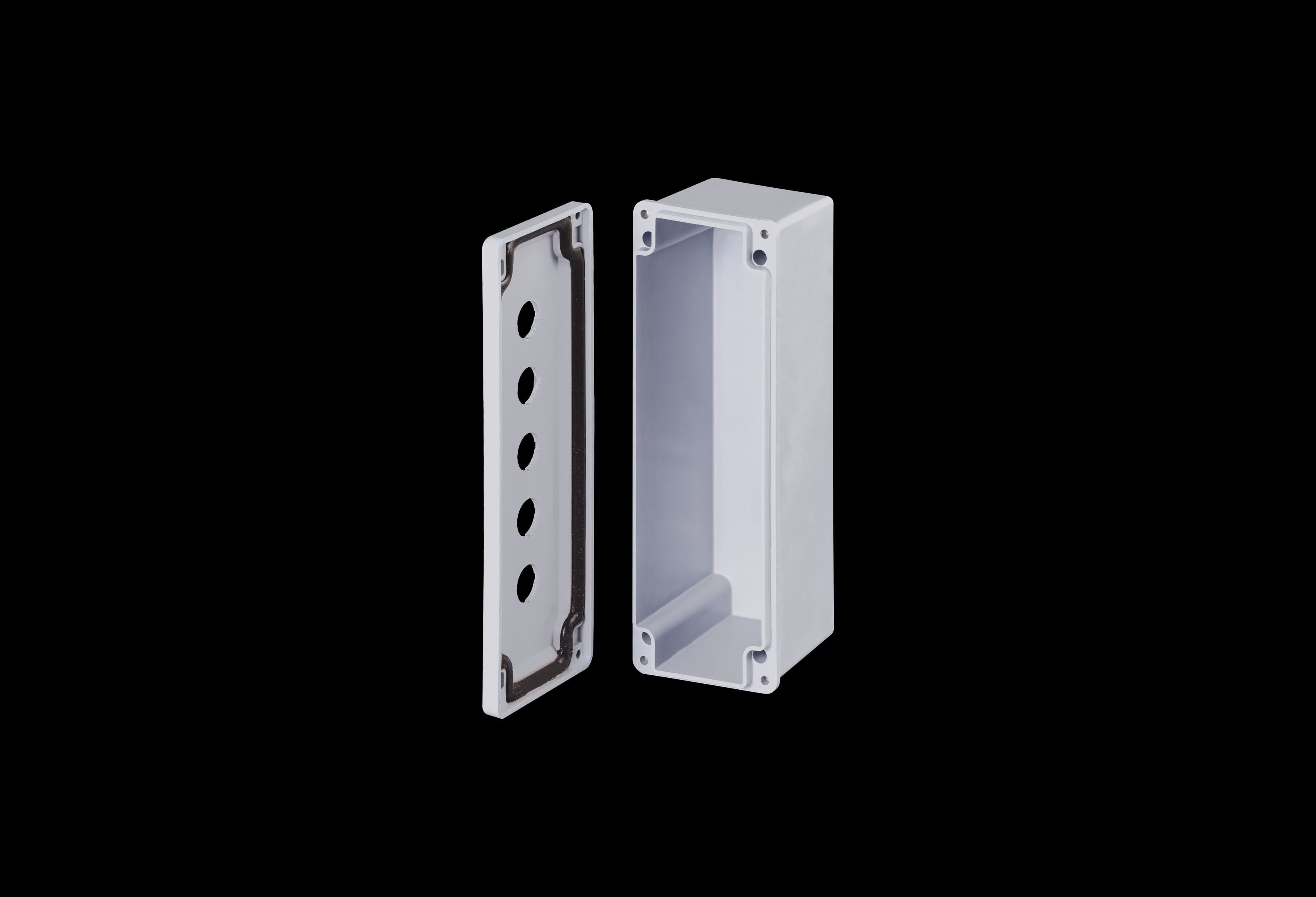 Fiberglass Enclosure 14 x 3 x 2 Inches Push Button Series 5 Hole 30 mm Opaque Lift Off Cover by Stahlin
