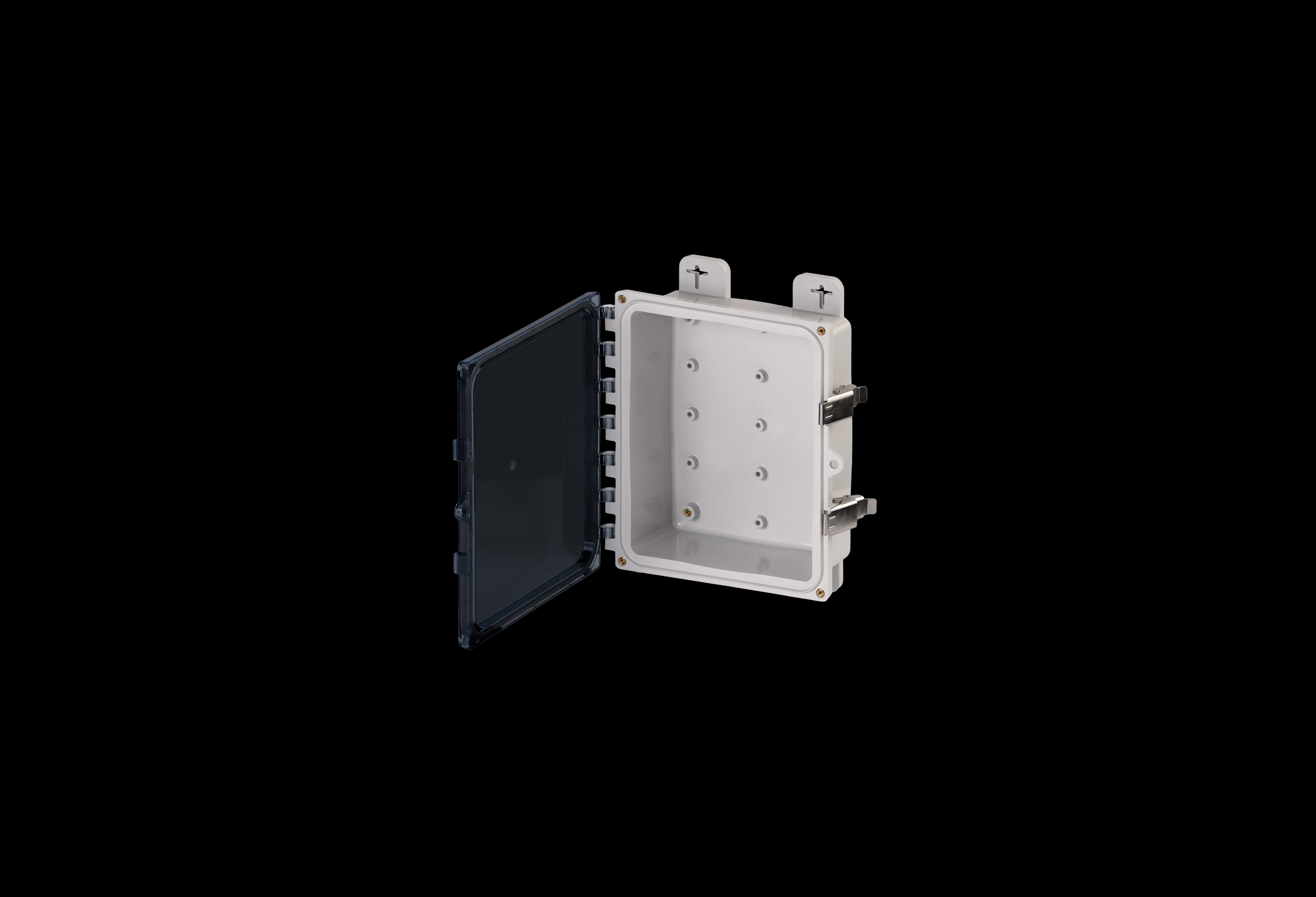 Polycarbonate Low Profile Enclosure 10 x 8 x 3 Inches PolySlim™ Series with Clear Cover and Stainless Steel Latches  by Stahlin