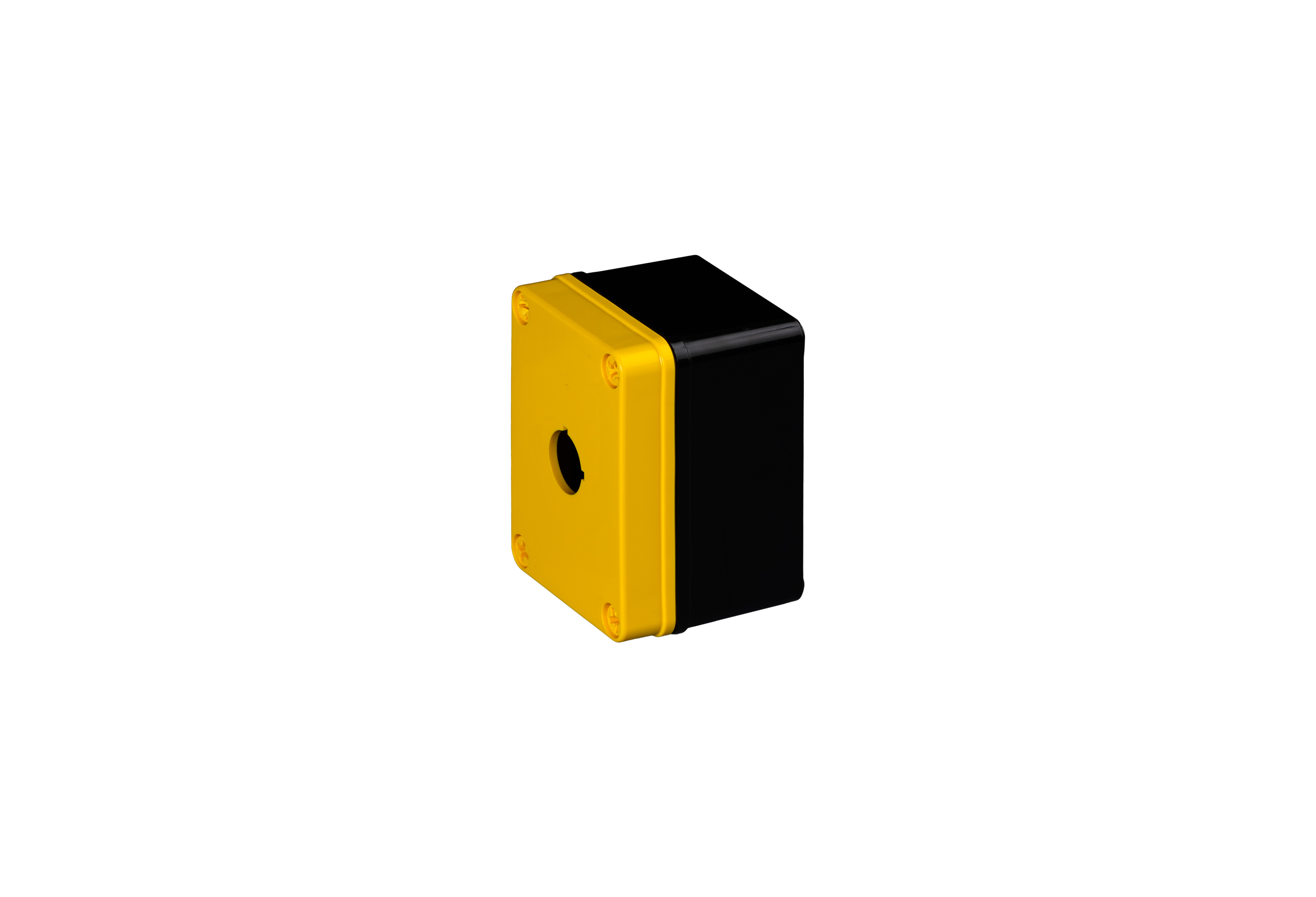 Polycarbonate Enclosure  4 x 3 x 2 Inches Push Button Series 1 Hole 30 mm with Yellow Lift Off Cover and Black Base by Stahlin