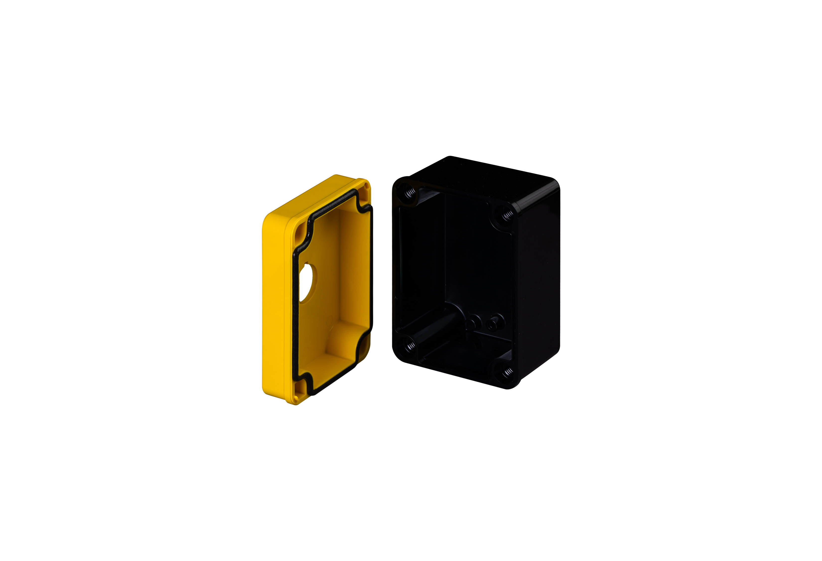 Polycarbonate Enclosure  4 x 3 x 2 Inches Push Button Series 1 Hole 30 mm with Yellow Lift Off Cover and Black Base by Stahlin