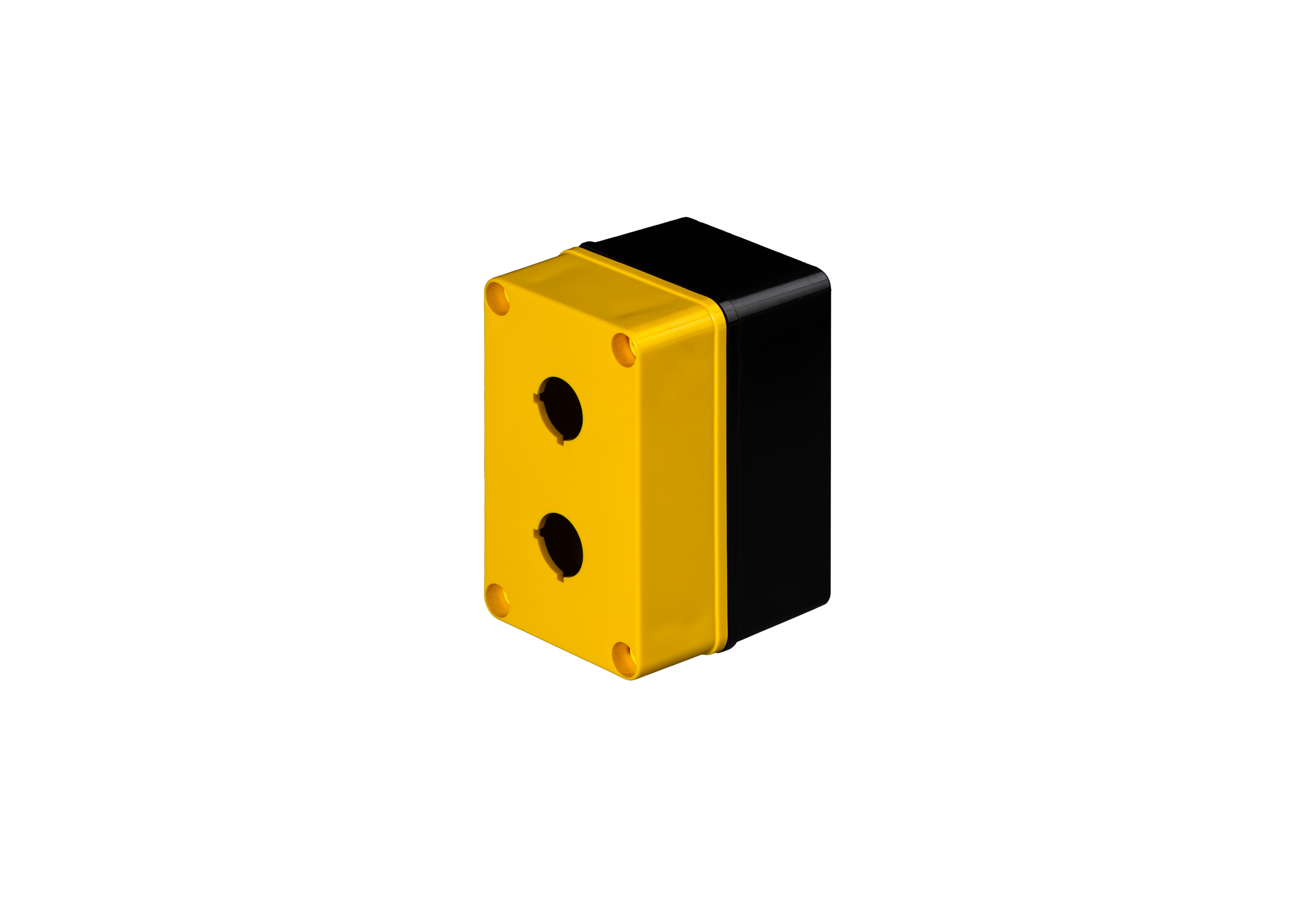 Polycarbonate Enclosure  5 x 3 x 3 Inches Push Button Series 2 Holes 30 mm with Yellow Lift Off Cover and Black Base  by Stahlin