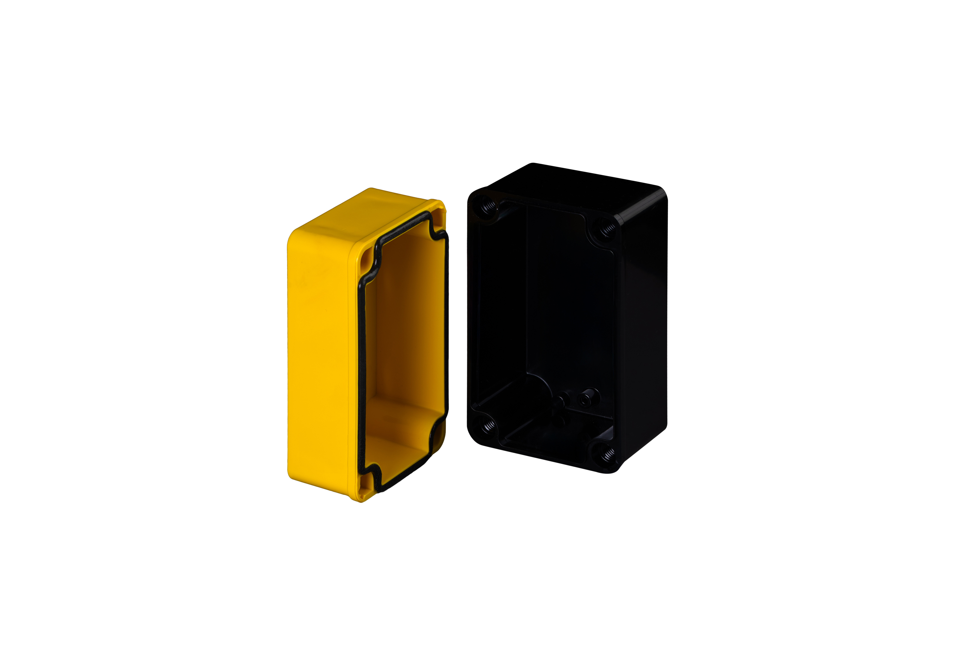 Polycarbonate Enclosure  5 x 3 x 3 Inches Push Button Series 2 Holes 30 mm with Yellow Lift Off Cover and Black Base  by Stahlin